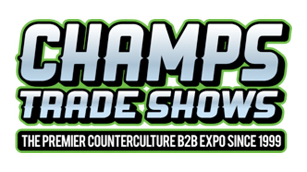 Logo for CHAMPS Trade Shows with the tagline, “The Premier Counterculture B2B Expo Since 1999,” in bold, stylized text.
