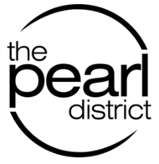 A black-and-white logo reads the pearl district, with the text enclosed by an incomplete circular outline.