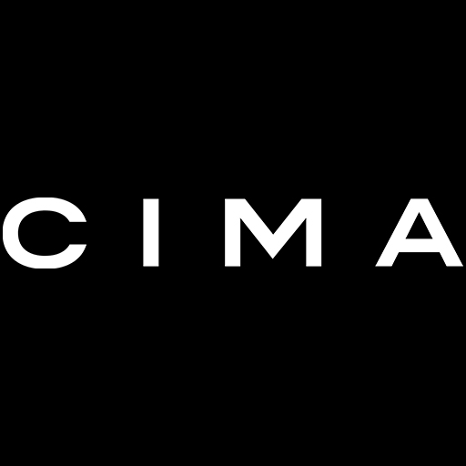 The image displays the word CIMA in bold, white, uppercase letters centered on a black background.