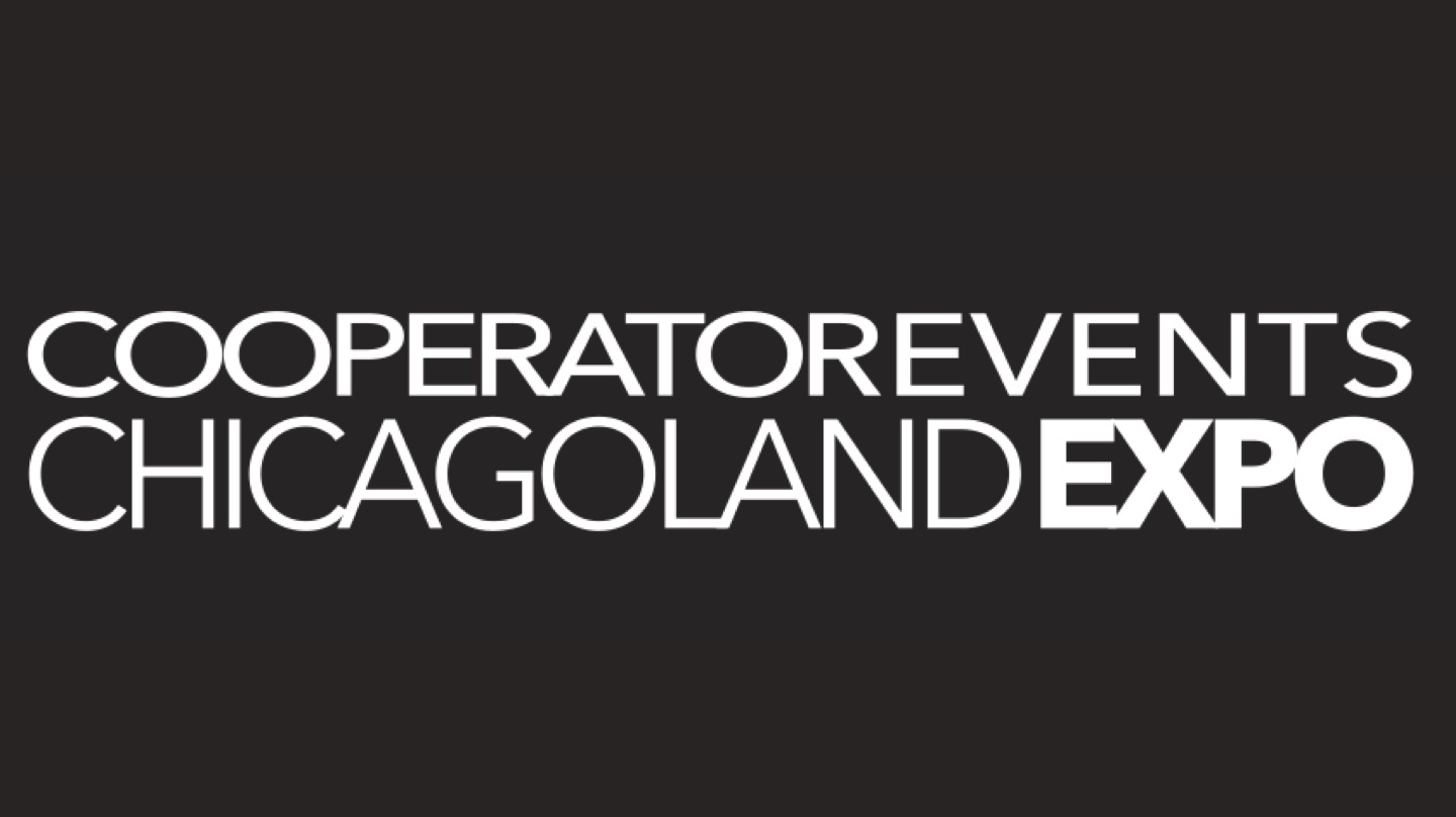 White text on a black background reads Cooperator Events Chicagoland Expo in bold and regular fonts.