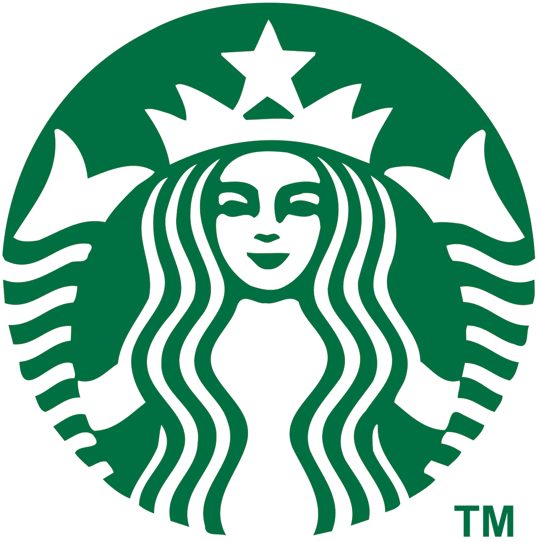 Green and white Starbucks logo featuring a crowned, twin-tailed mermaid (siren) inside a circular emblem.