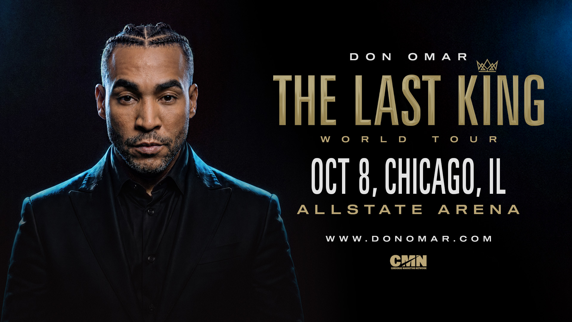 Don Omar promotional poster for The Last King World Tour, scheduled for October 8 in Chicago, IL at Allstate Arena.