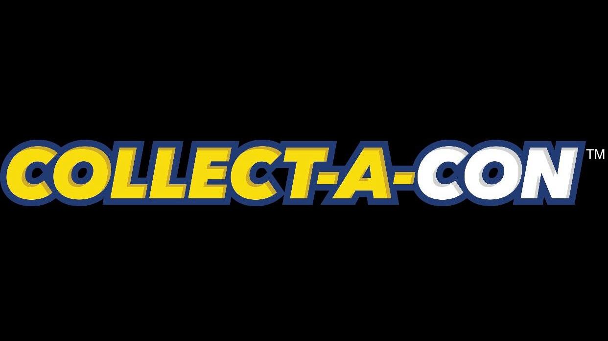 The image shows the Collect-A-Con logo with yellow, blue, and white text on a black background.