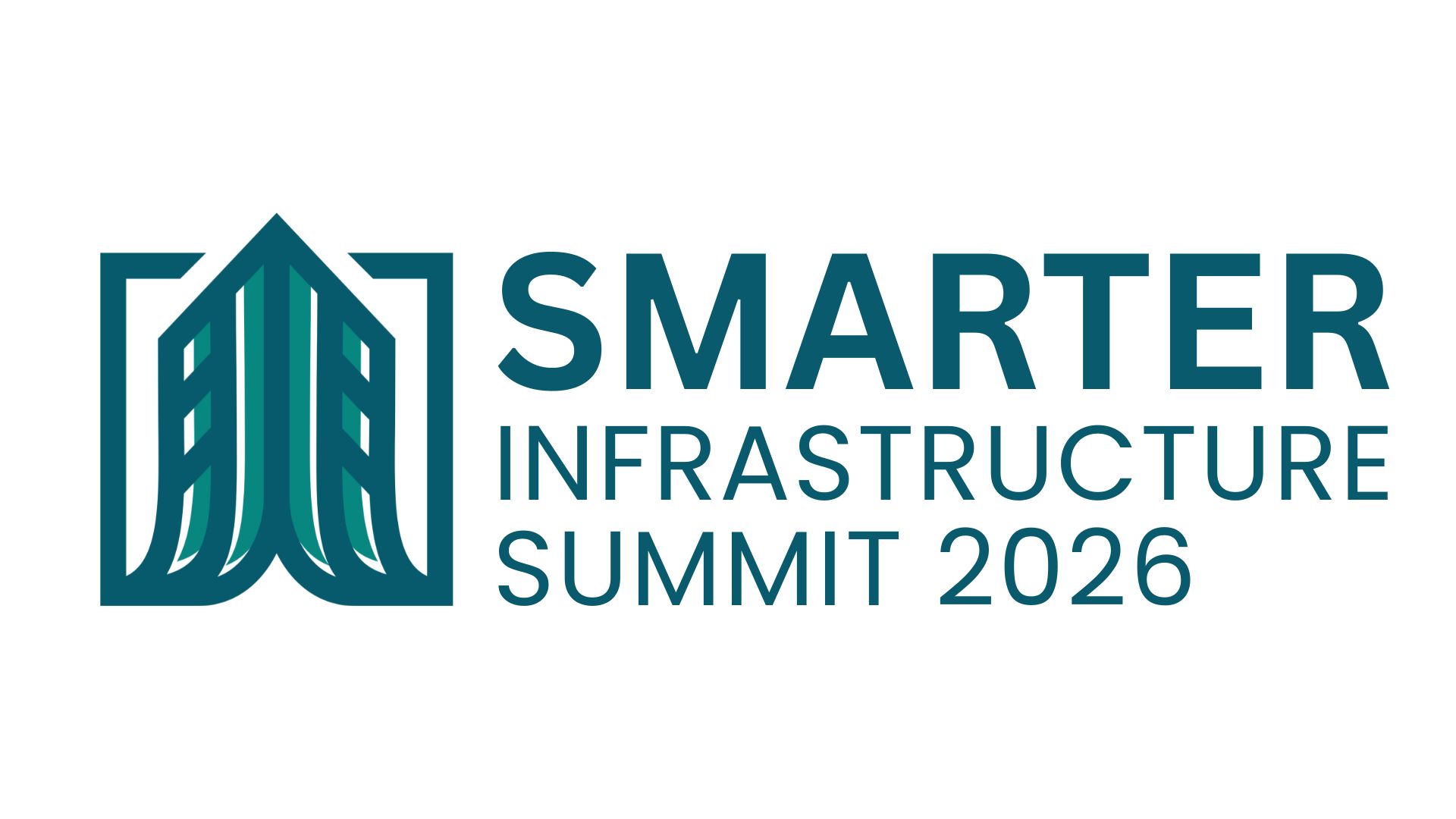 Logo for Smarter Infrastructure Summit 2026 featuring a stylized building icon and event name in bold, teal letters on a white background.